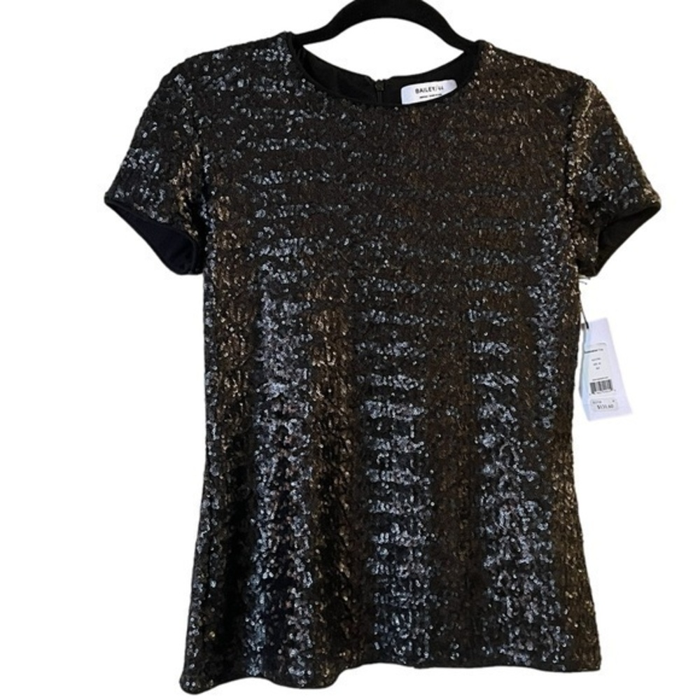NWT BAILEY 44 “Edie” Black All-Over Sequin Short Sleeve Dressy Top Holiday Party